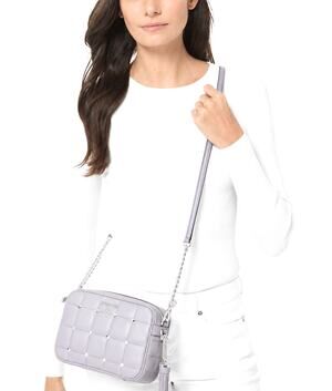 Michael Kors Studded Quilted Leather Camera Bag Lavender Jet Set Crossbody Purse